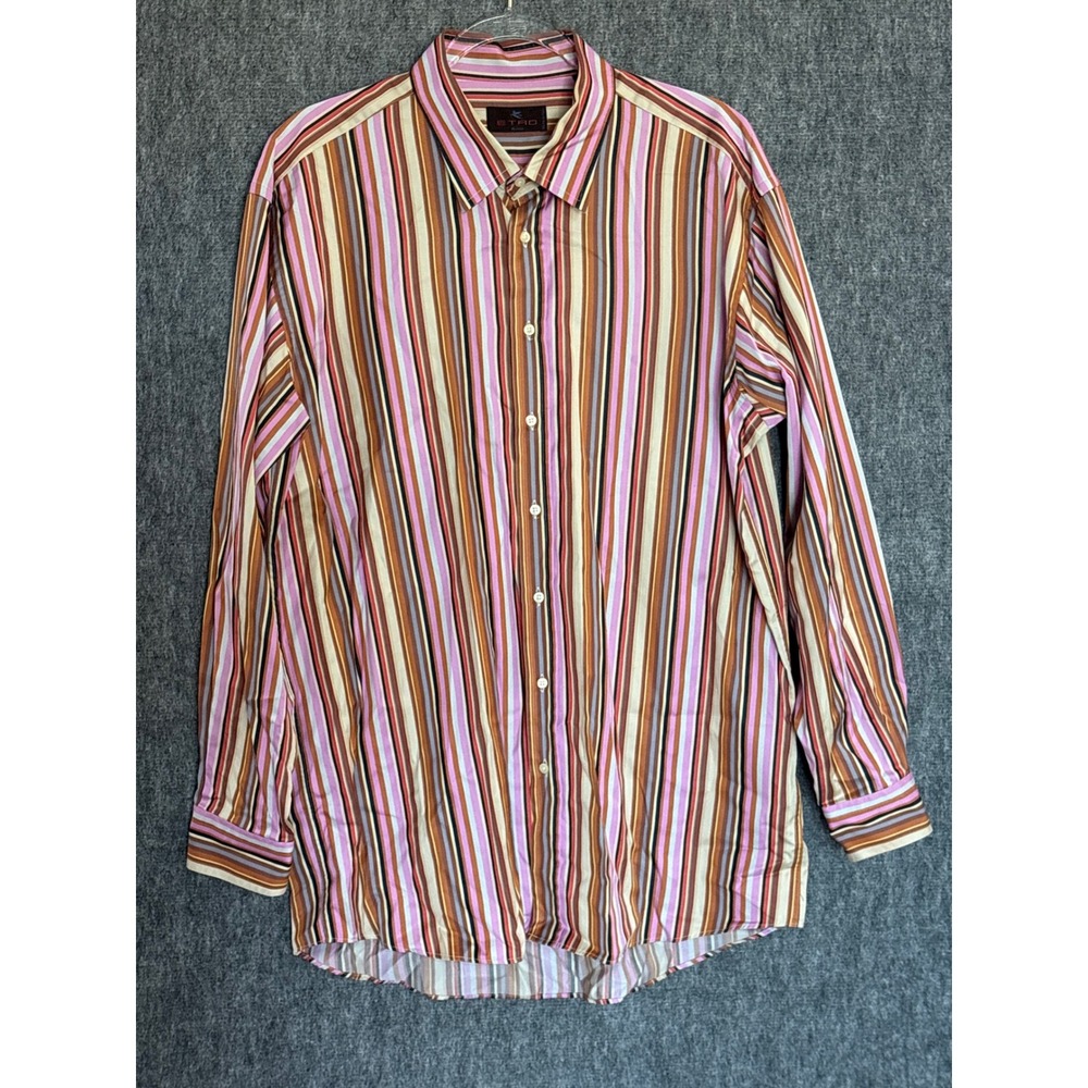 Etro Milano Mens Multi Color Striped Long Sleeve Button Down Shirt Size 46 Italy